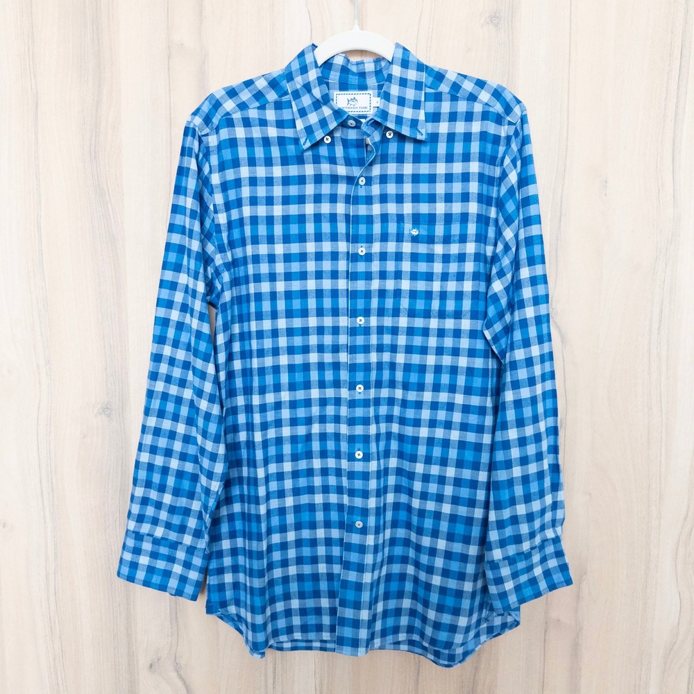 Southern‎ Tide Mens Flannel Button Down Shirt Size S Blue Plaid Classic Preppy
